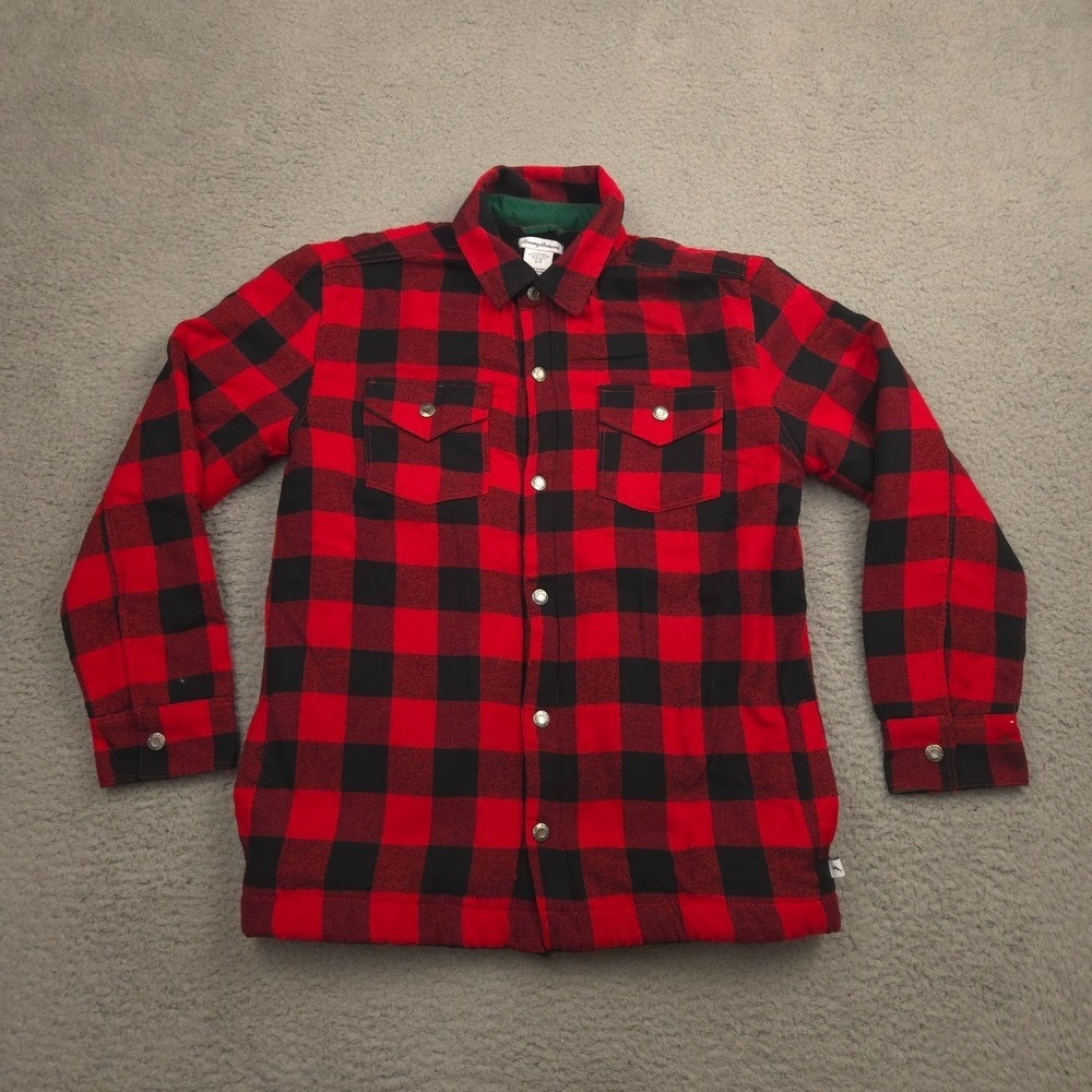 Tommy‎ Bahama Youth XXL 16 Red Black Buffalo Plaid Sherpa Lined Flannel Shacket